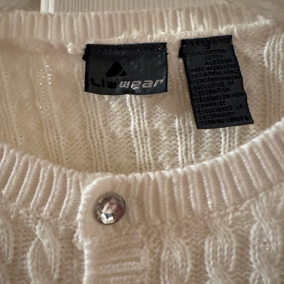 Liz Claiborne Lizwear - Chic Ivory/Cream Cable Knit Cardigan. 100% Cotton, Small - Picture 3 of 7